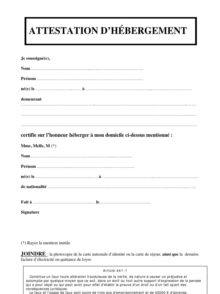 Attestation Hebergement 2