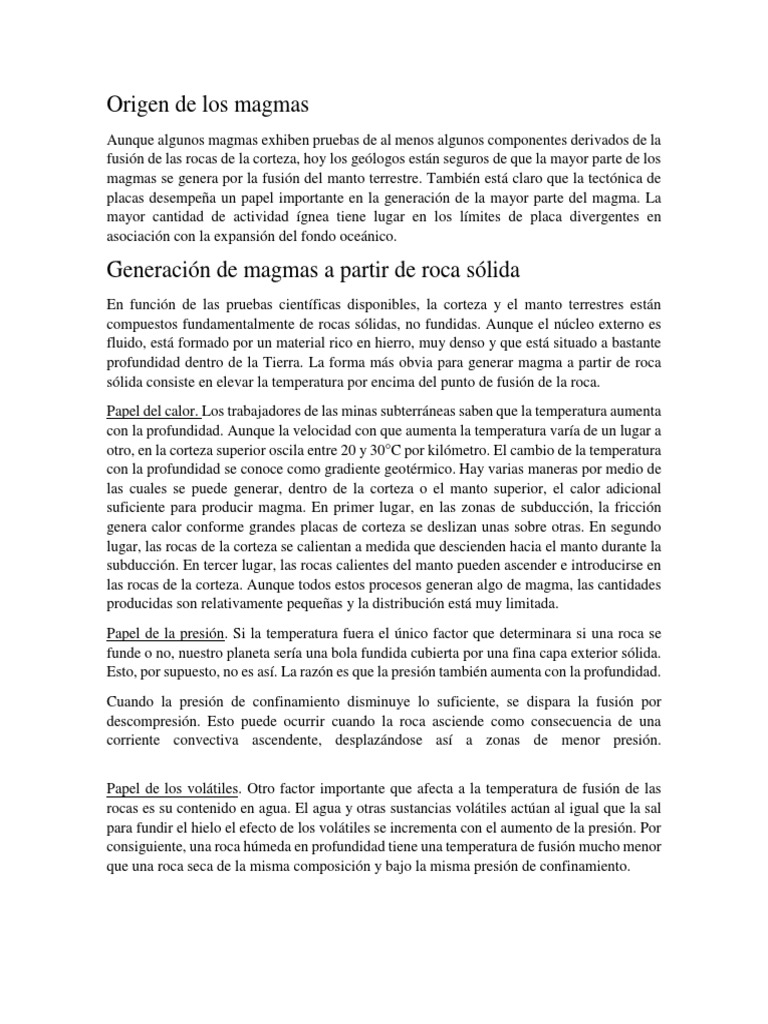 Origen de Los Magmas | PDF | Magma | Roca (geología)