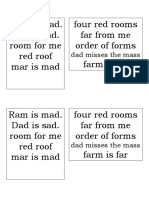 Ram Is Mad. Dad Is Sad. Room For Me Red Roof Mar Is Mad Four Red Rooms Far From Me Order of Forms Farm Is Far