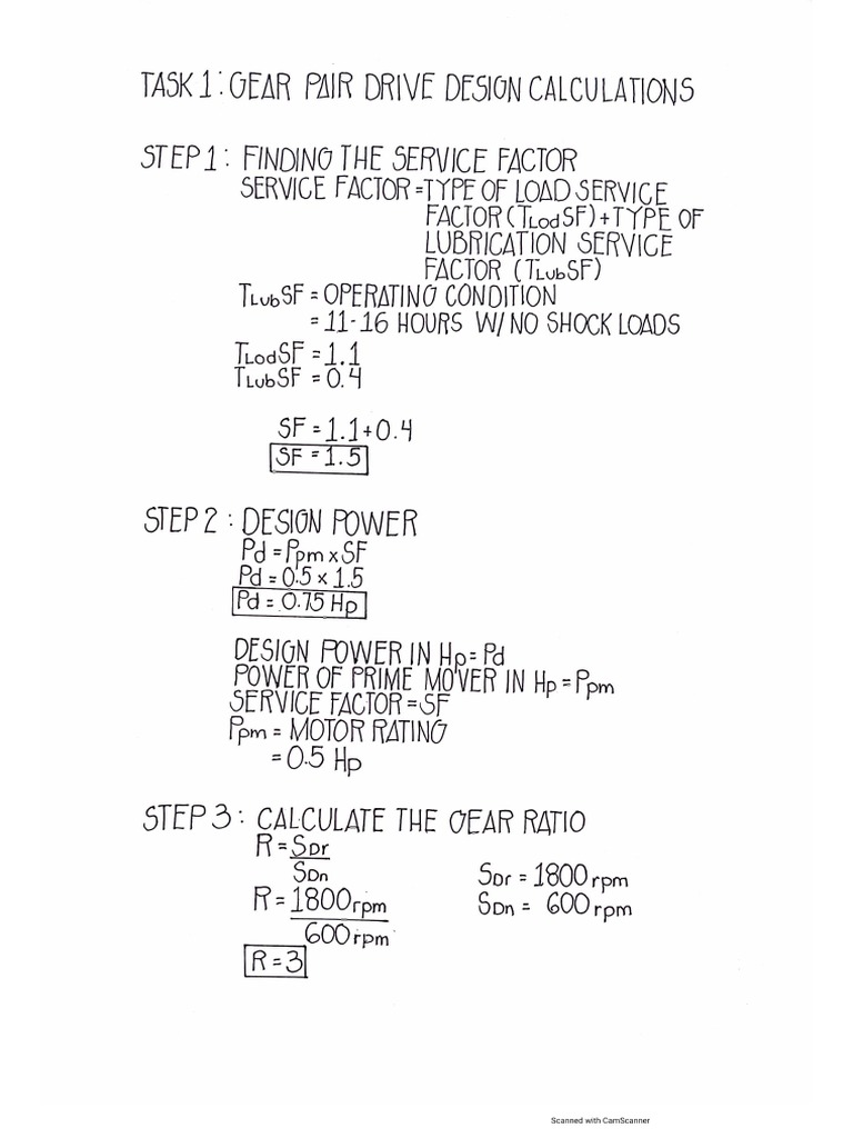 Task 1 Gear Pair Drive Design Calculations PDF
