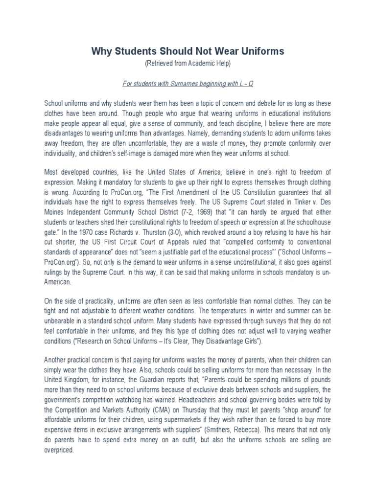 Reasons Against School Uniforms | PDF | First Amendment To The United ...
