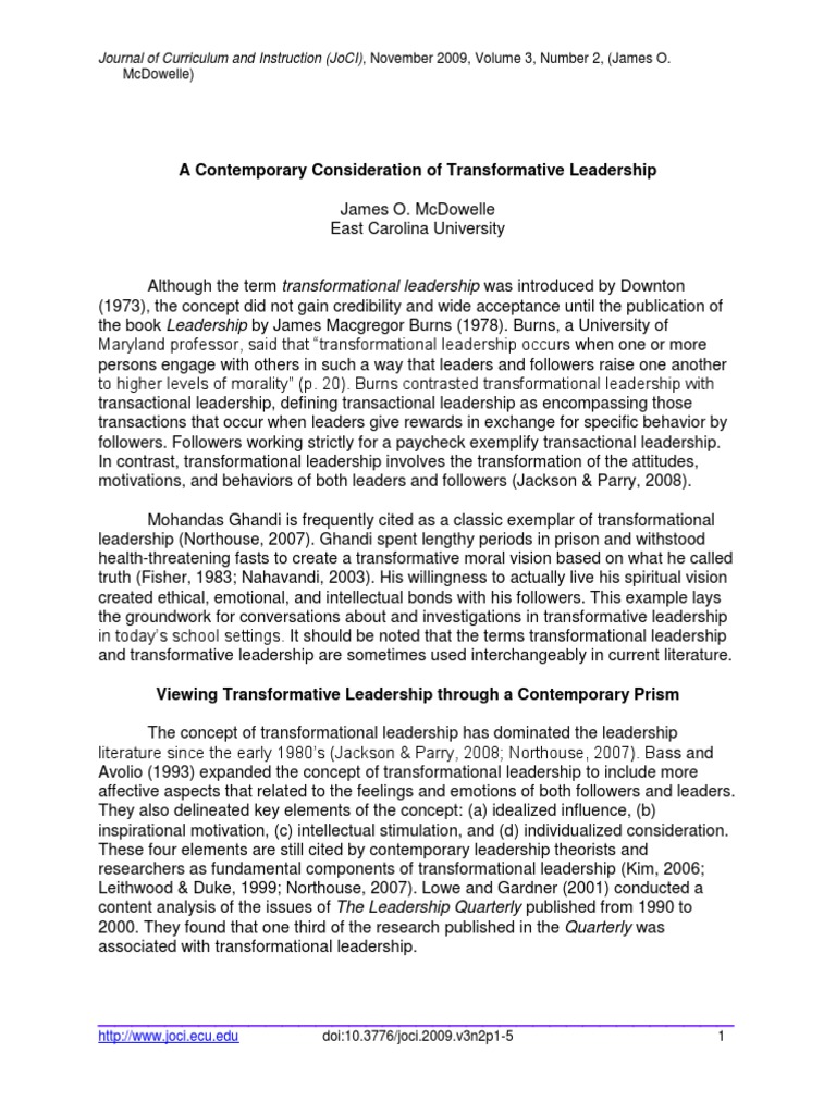 Transformative Leadership Pdf Leadership Transformational Leadership