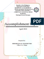 Timbugan National High School April 2022 Accomplishment Report