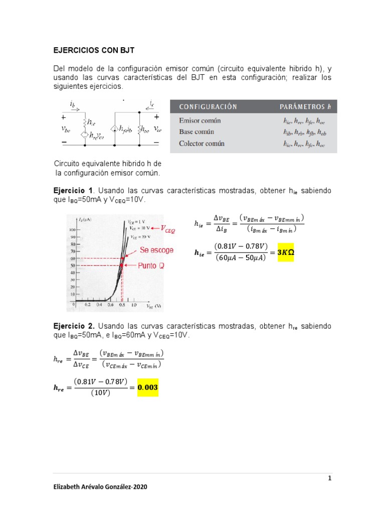 Ejercicios Con BJT Elizabeth Arevalo2020 PDF Transistor