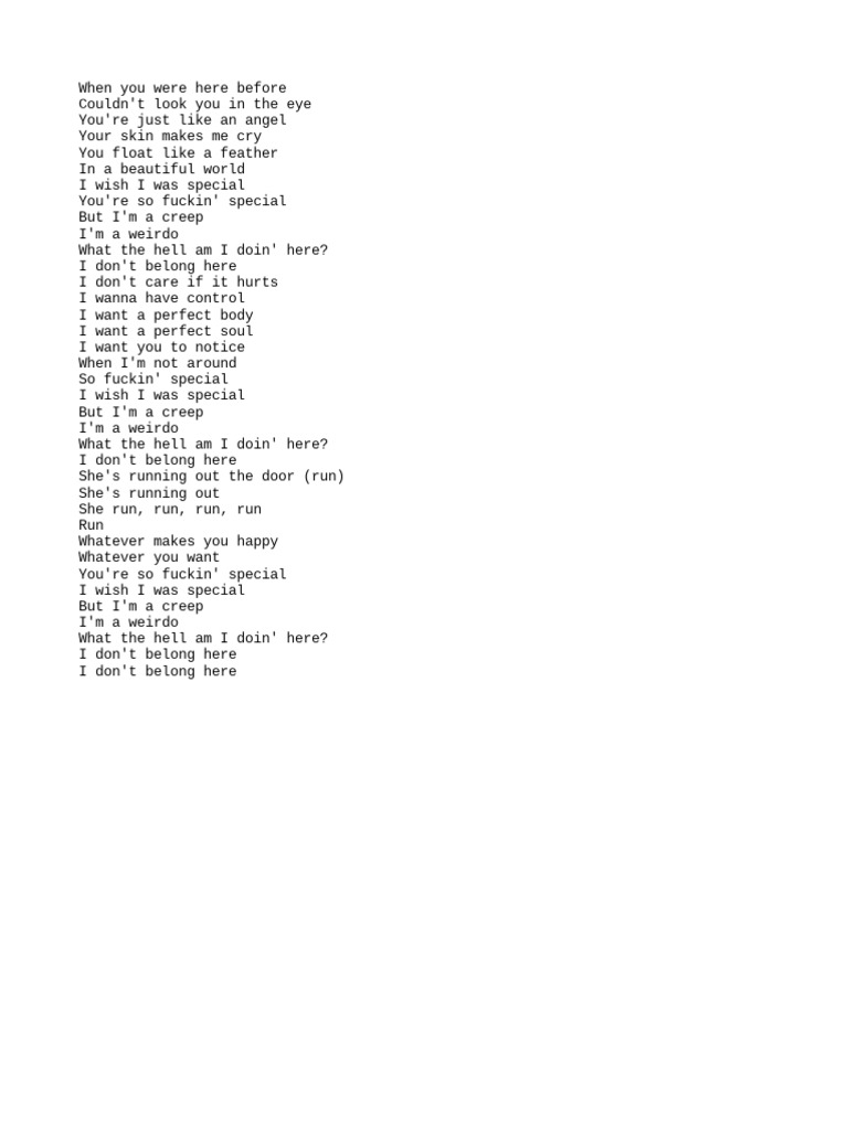 Creep Lyrics PDF