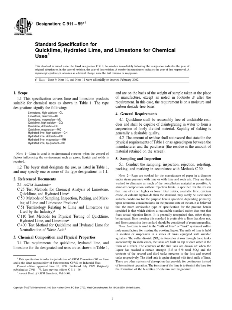 Quicklime, Hydrated Lime, and Limestone For Chemical Uses PDF