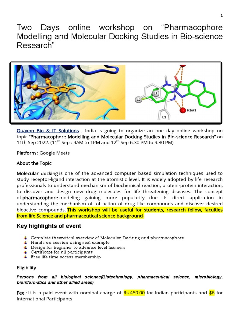 Pharmacophore & Docking Workshop by Quaxon | PDF | Docking (Molecular ...