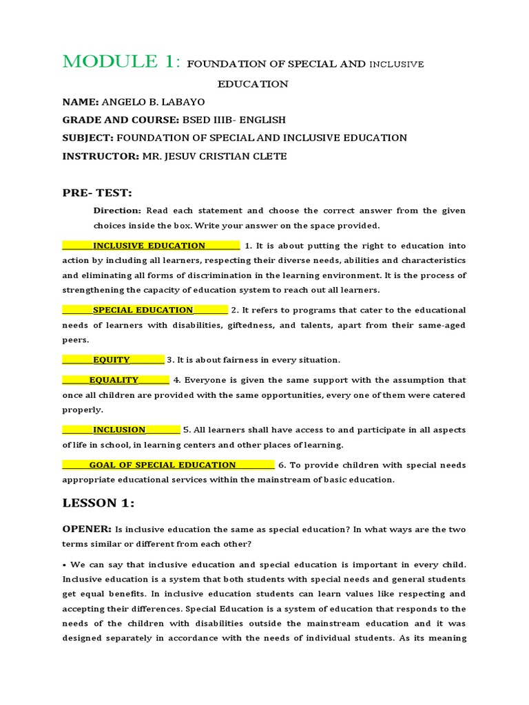 Foundations of Inclusive Education | PDF | Inclusion (Education ...