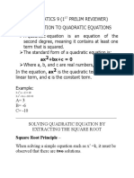 Mathematics 9 - Introduction To Quadratic Equations