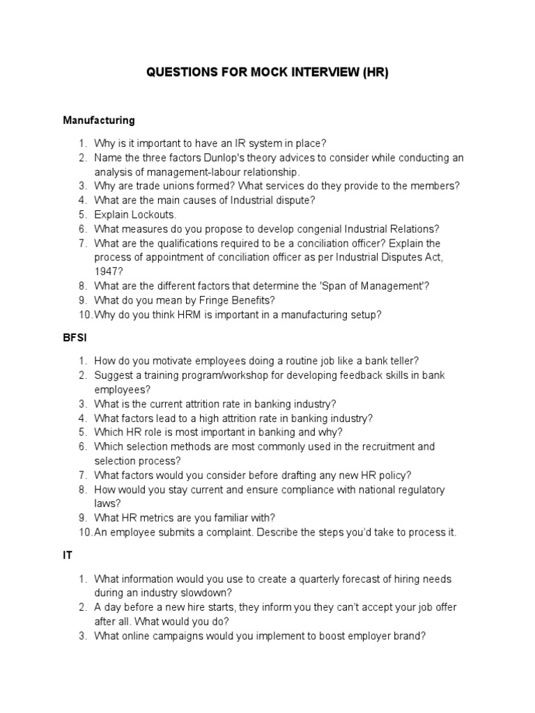 HR Questions PDF Human Resource Management Consultant