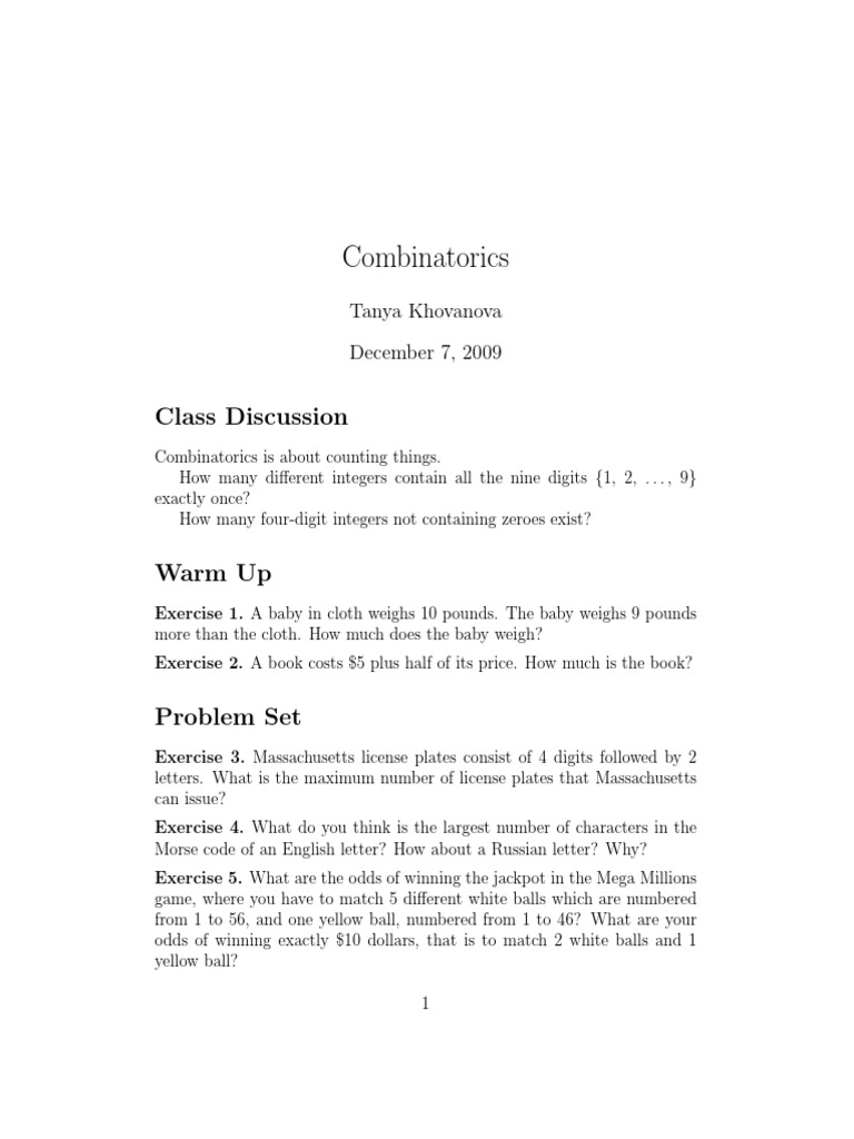 Combinatorics Problems PDF
