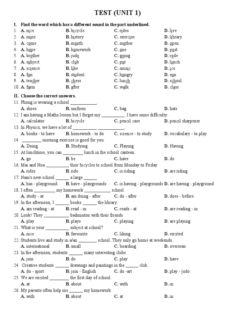 TEST Unit 1 | PDF