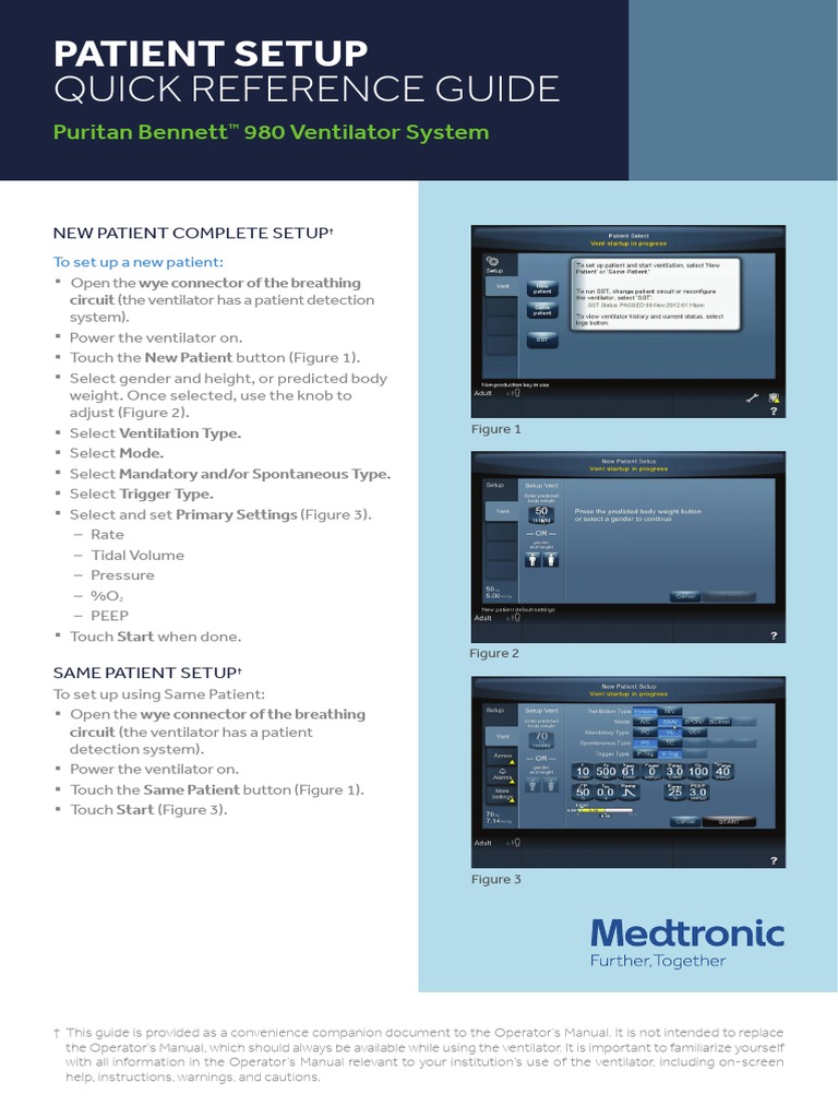 Patient Setup Quick Reference Guide Puritan 980 Ventilator