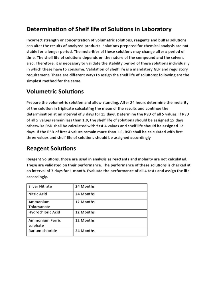 Shelf Life Determination of Solutions | PDF