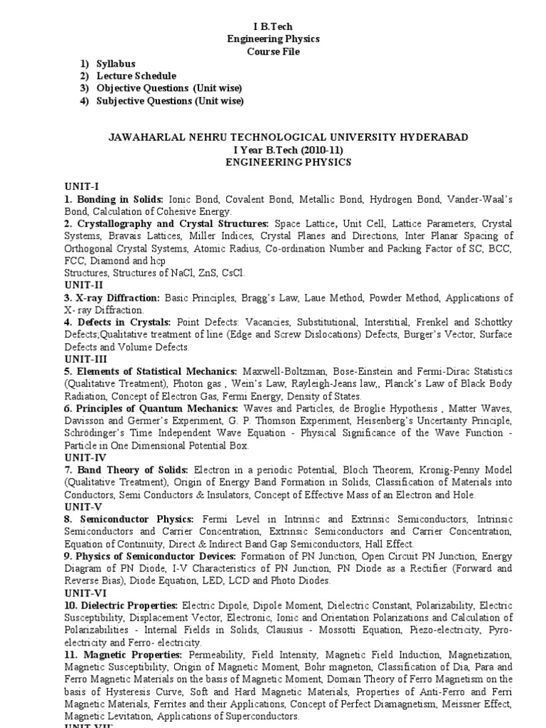 B.Tech Engineering Physics Course Guide | PDF | Chemical Bond ...
