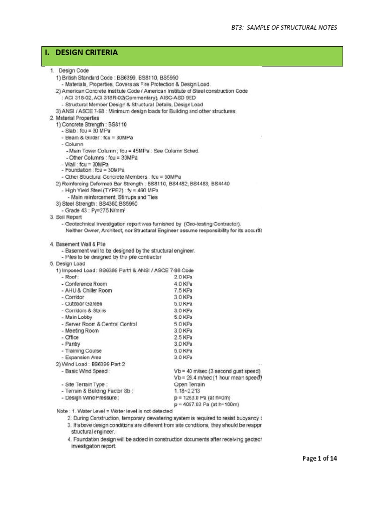 Structural Notes and Design Criteria | PDF | Concrete | Strength Of ...