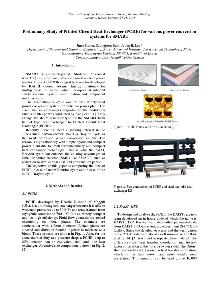 Preliminary Study of Printed Circuit Heat Exchanger (PCHE) For Various