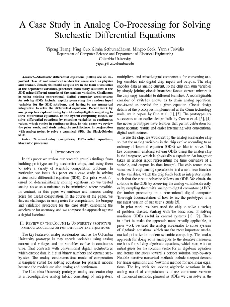 A case study in analog co processing for solving stochastic