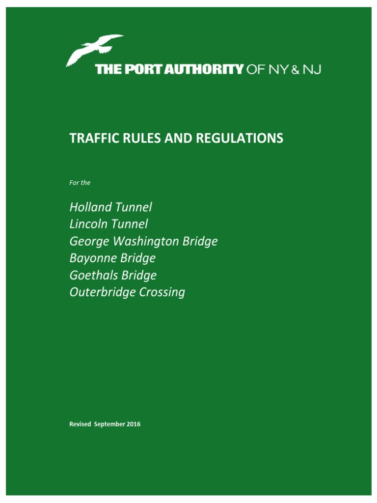 Port Authority Traffic Rules and Regulations for Tunnels and Bridges in