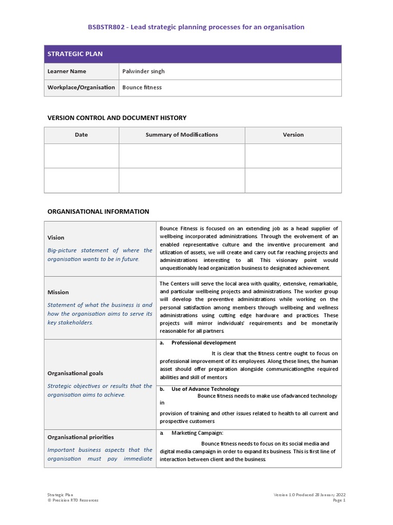 BSBSTR802 Strategic Plan | PDF | Strategic Planning | Goal