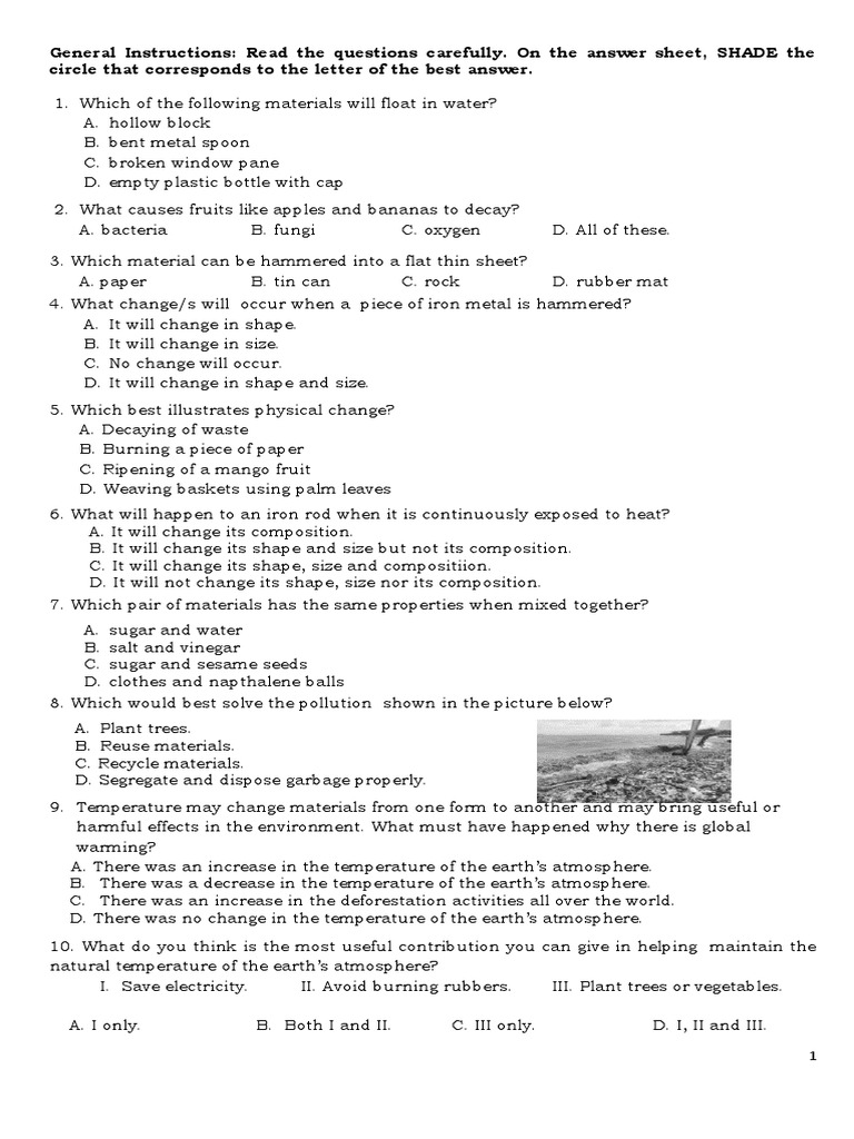 Diagnostic Test: Science 4 with Answers | PDF | Water | Rain