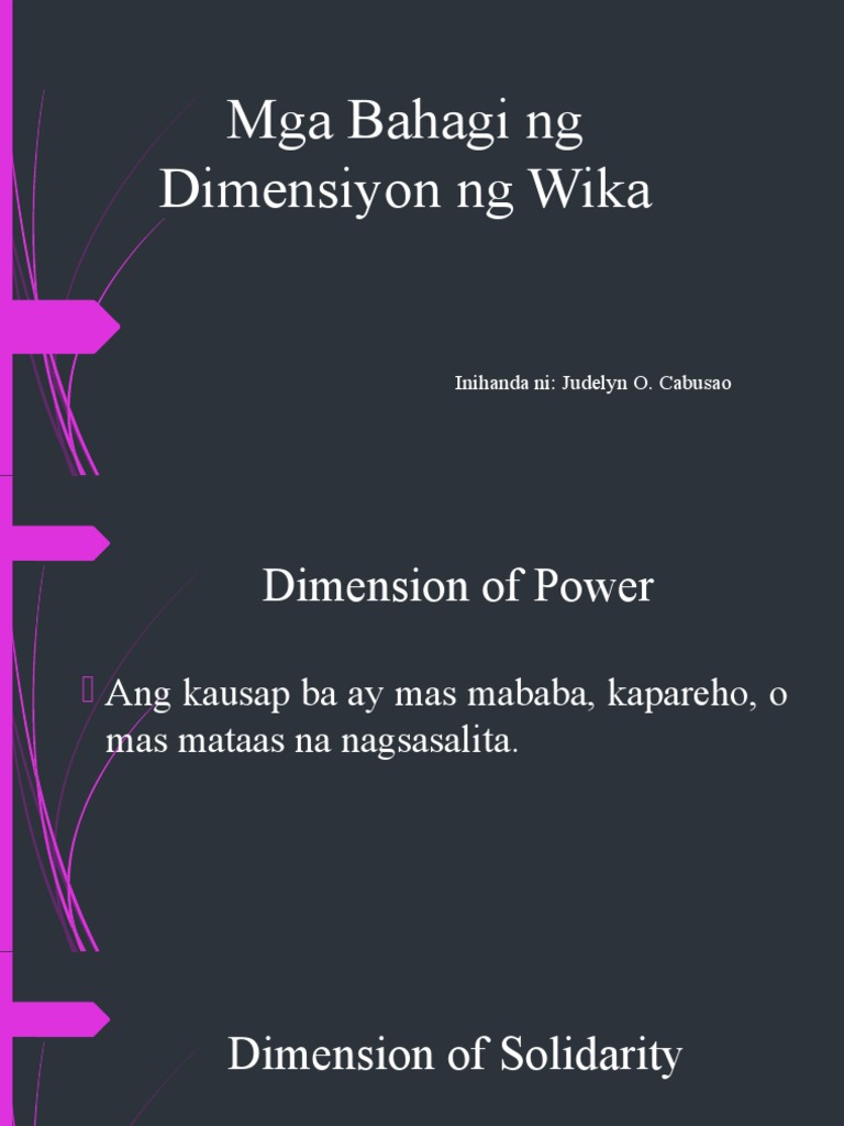 Mga Bahagi NG Dimensiyon NG Wika | PDF