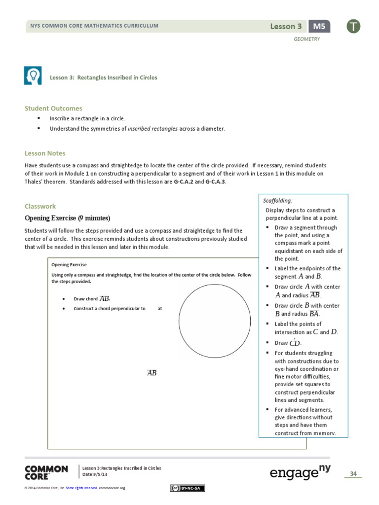 Geometry m5 Topic A Lesson 3 Teacher | PDF | Rectangle | Circle