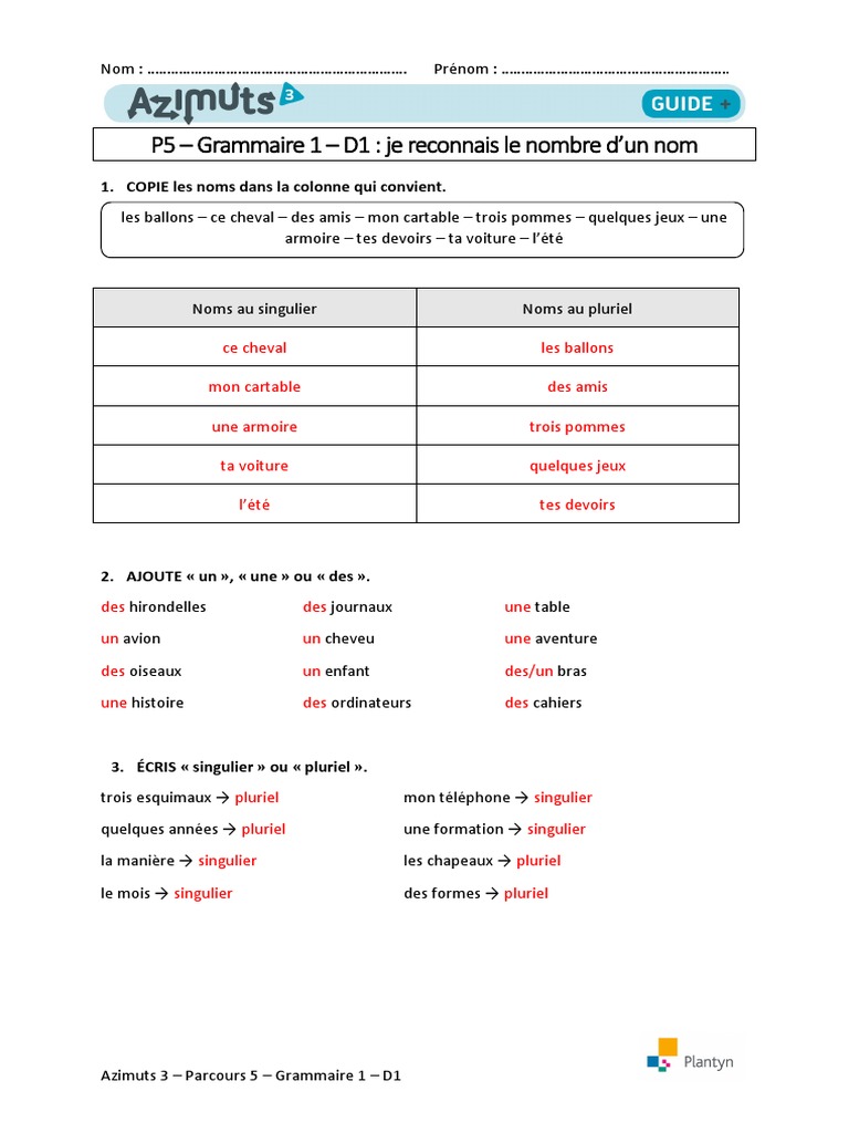 Cahier De Devoirs Page De Garde Cheval AZMU3 P5 Diff Corrige | PDF | Verbe