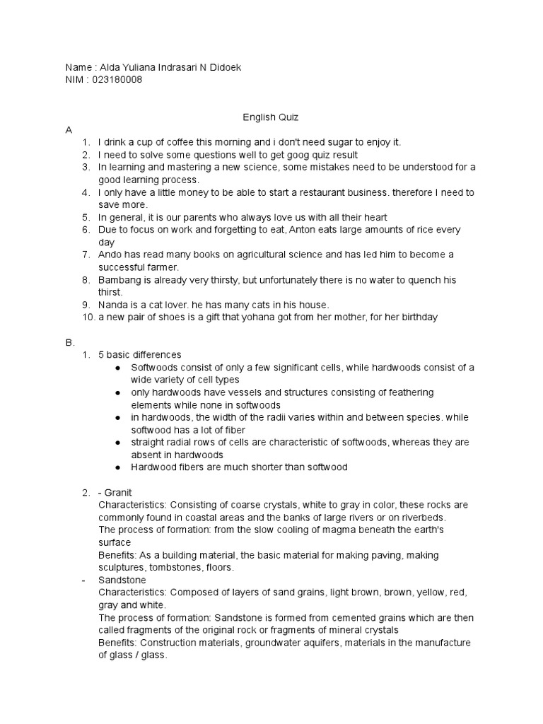 English Quiz Alda PDF Marble Sandstone
