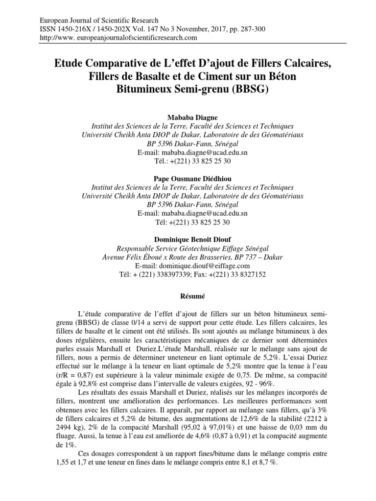 Effet des Fillers Calcaires sur BBSG | PDF | Béton | Asphalte