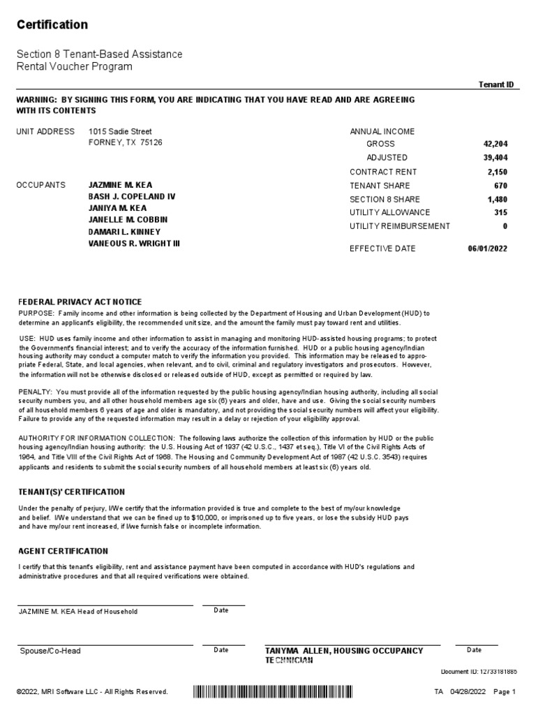 Certification PDF Section 8 (Housing) Government