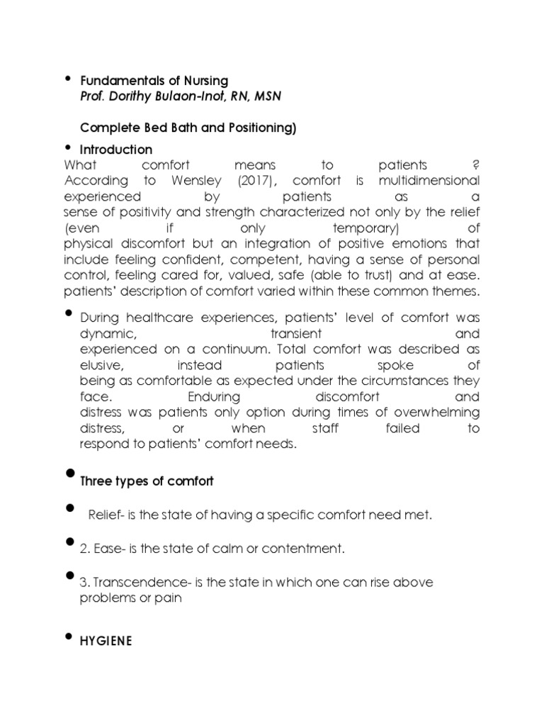 Week 2 Bed Bath Proper Positioning Outlined PDF Anatomical Terms Of