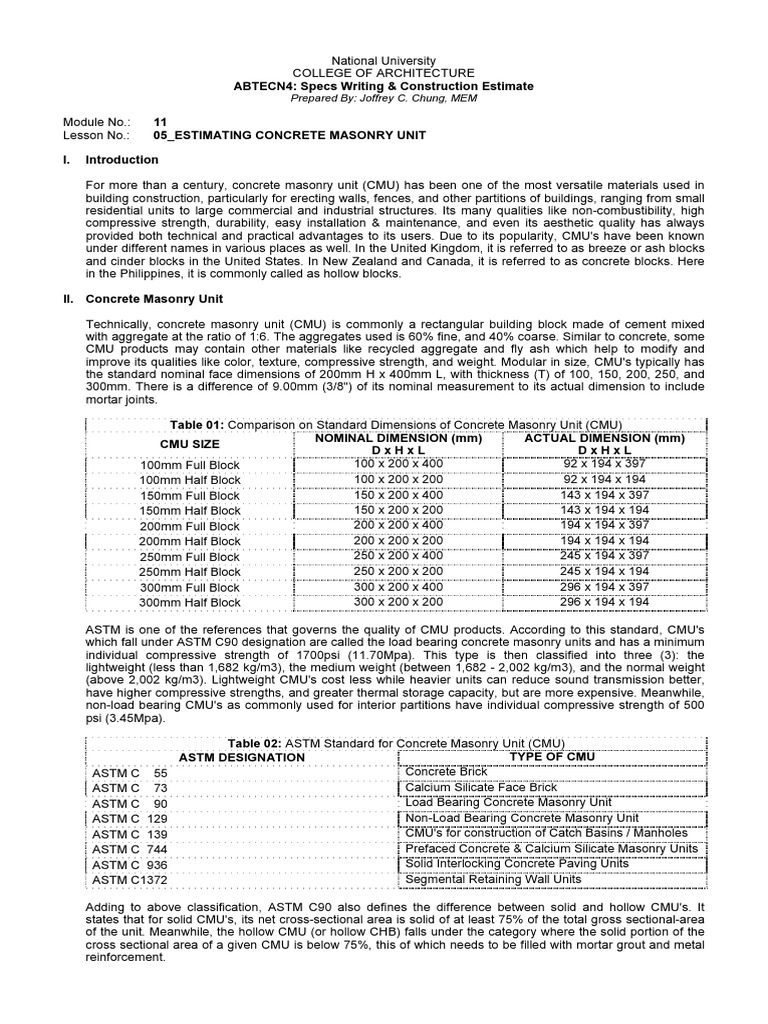 M11 Less 5 Concrete Masonry Unit Pdf Masonry Concrete