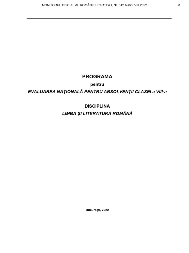 Programa Limba Romana EN 2023 | PDF