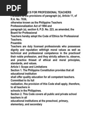 Code Of Ethics For Professional Teachers