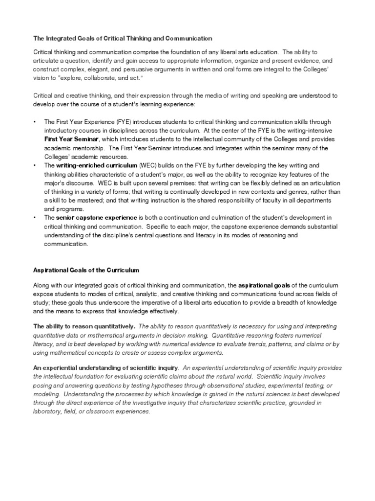 Integrated Goals of Critical Thinking | PDF | Critical Thinking | Science