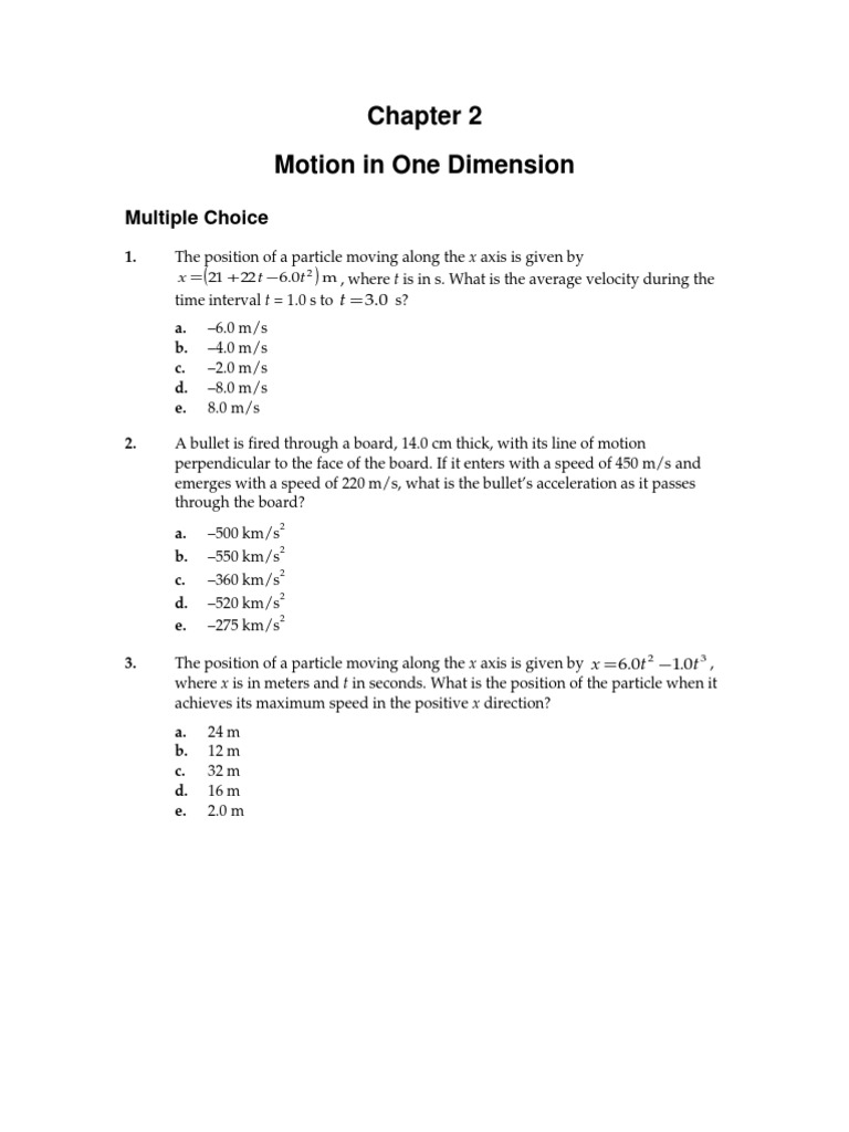 Motion in One Dimension MCQs | PDF | Acceleration | Rotation Around A ...