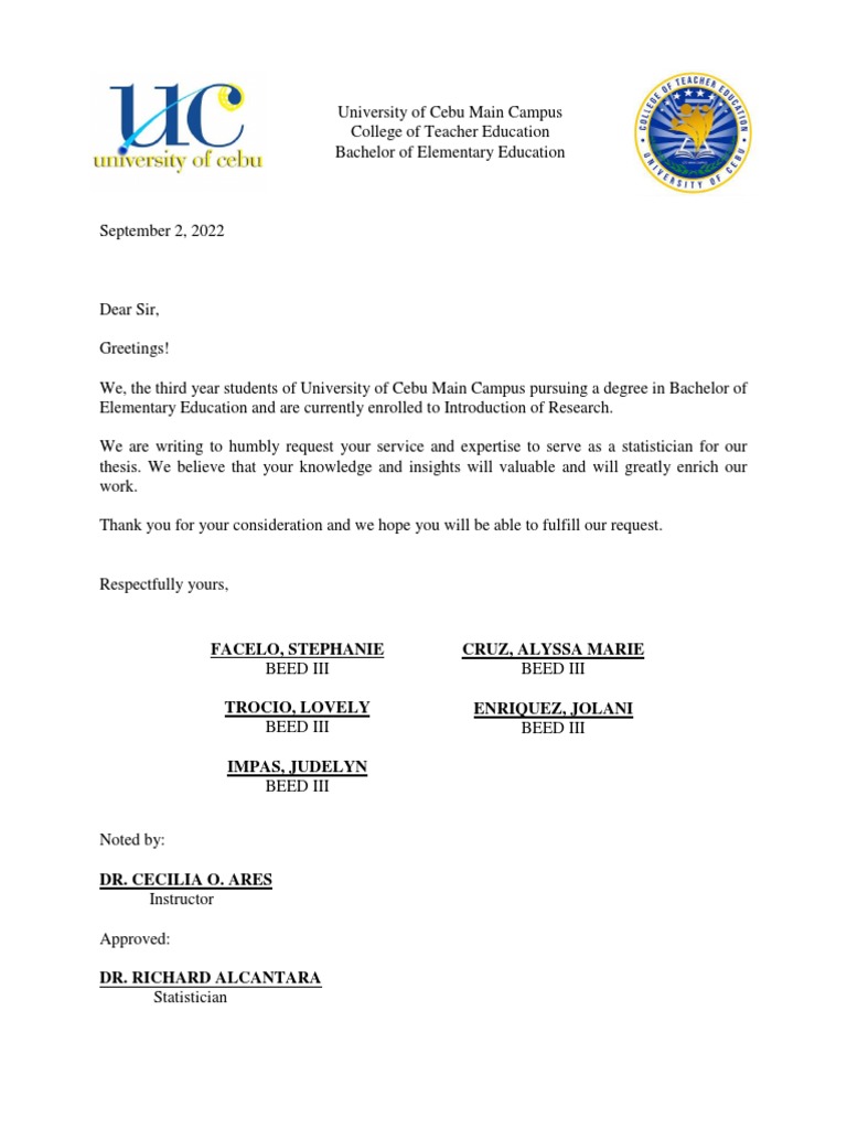 Letter of Request Statistician | PDF