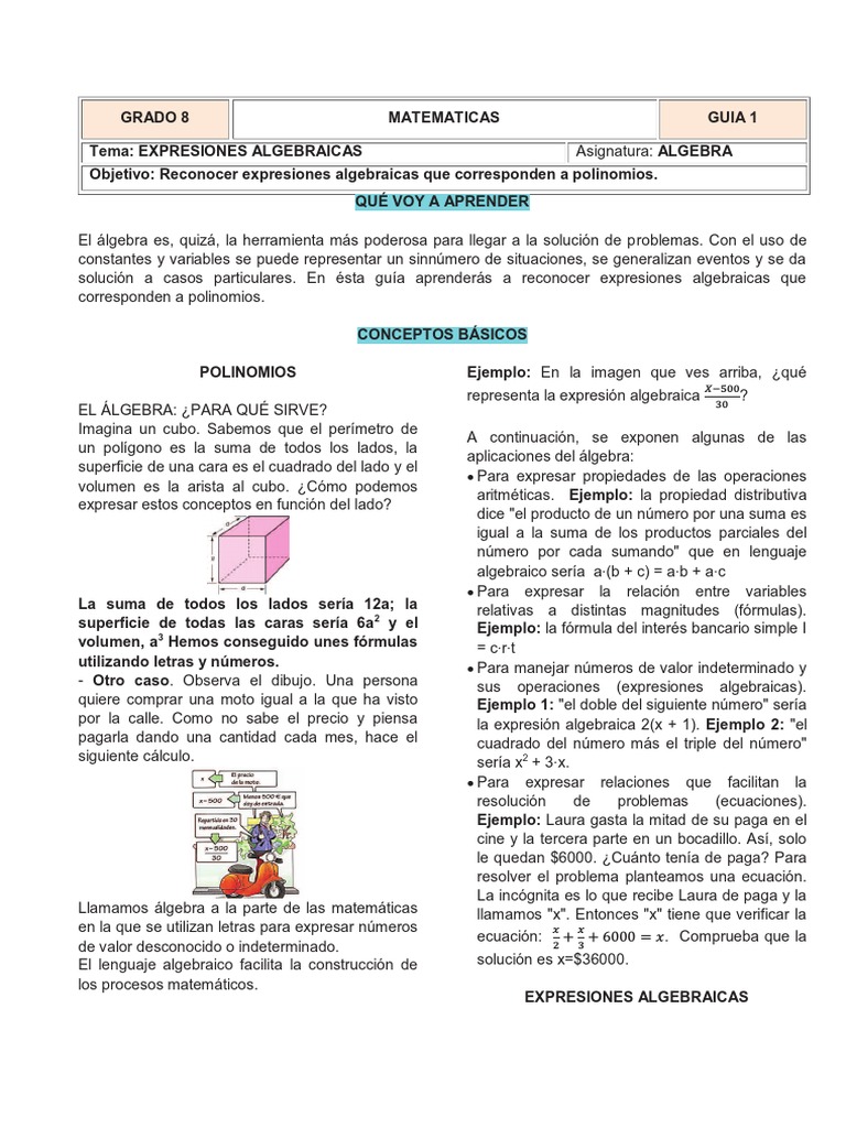 Expresiones Algebraicas y Polinomios | PDF | Fórmula | Ecuaciones
