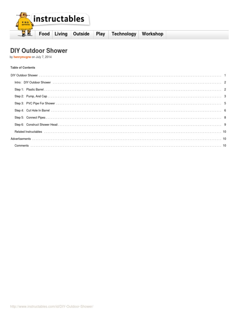 Diy outdoor shower pdf pipe fluid conveyance hydraulics