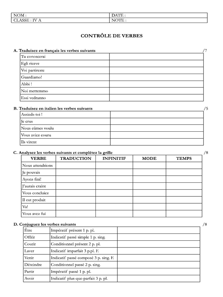 Test Verbes PDF