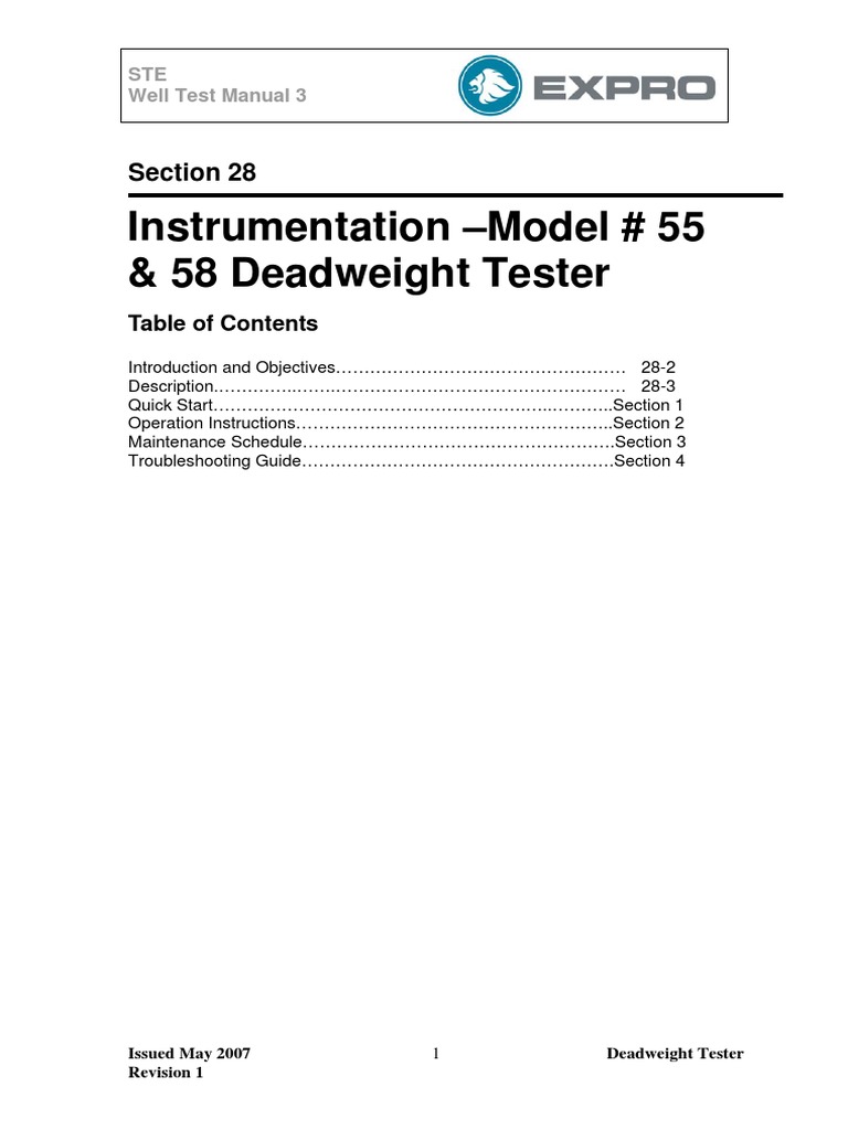 Section 28 Deadweight Tester PDF Calibration Pump