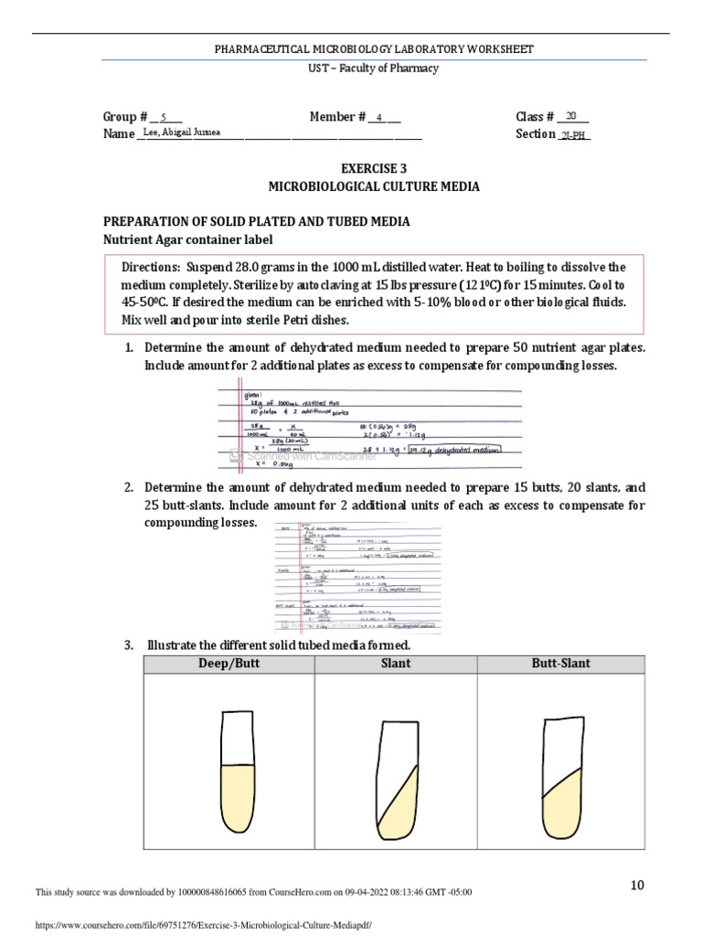 Exercise 3 Microbiological Culture Media PDF PDF Growth Medium Agar