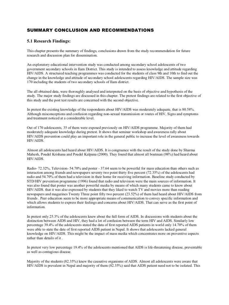 Summary Conclusion and PDF Hiv/Aids Prevention Of