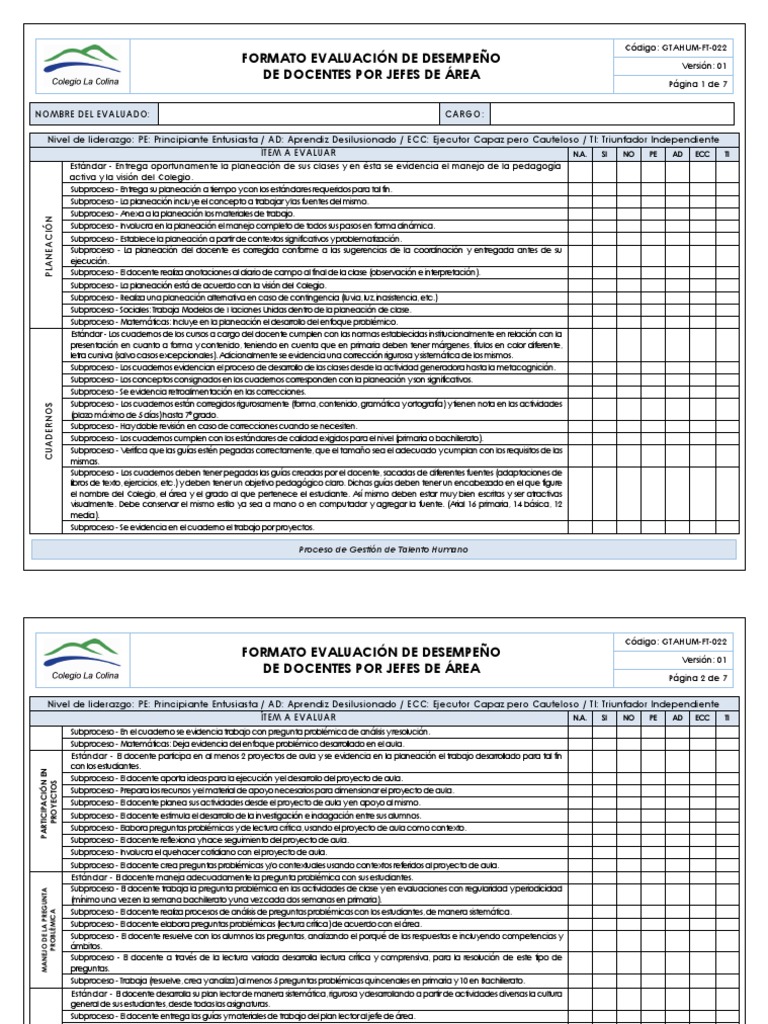 Formato de Evaluación Docente | PDF | Maestros | Evaluación