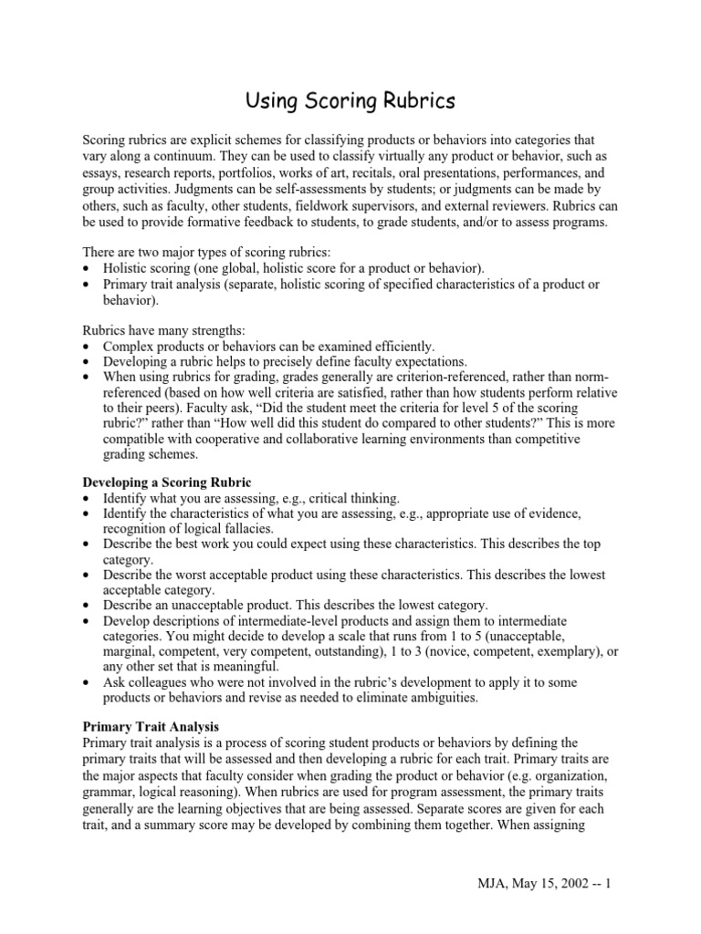 Using Scoring Rubrics | Download Free PDF | Rubric (Academic ...