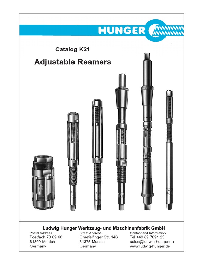 Hunger Adjustable Reamer Catalog K21 | PDF | Cutting Tools ...