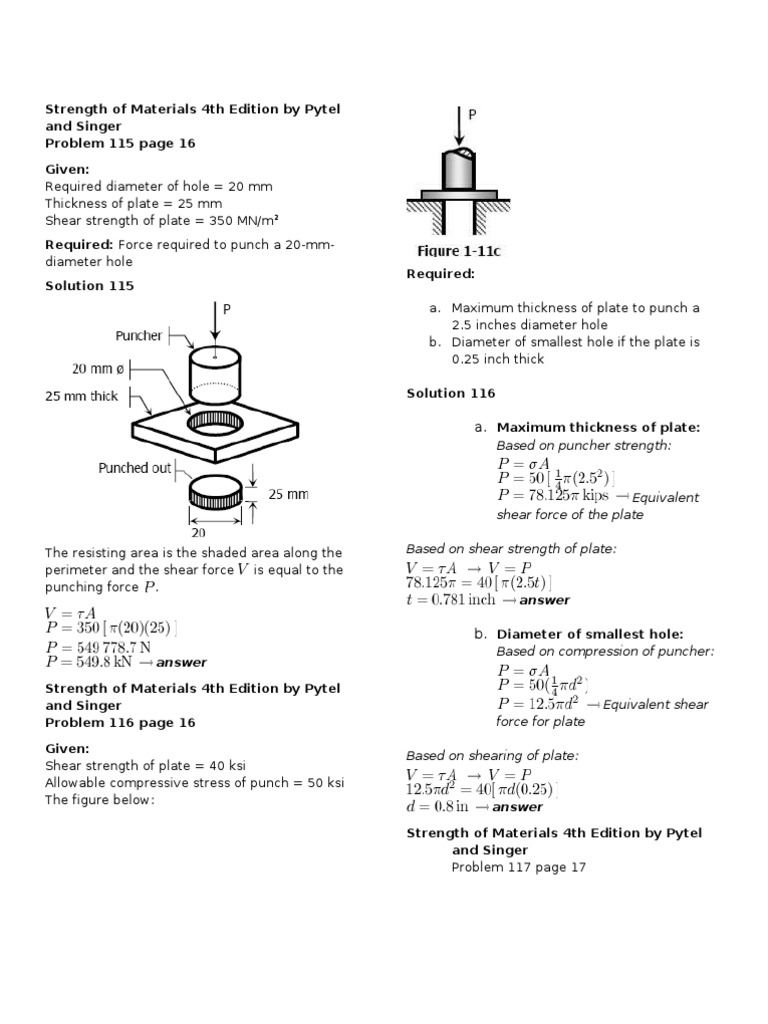 Strength of Materials 4th Edition by Pytel and Singer | Strength Of  Materials | Shear Stress