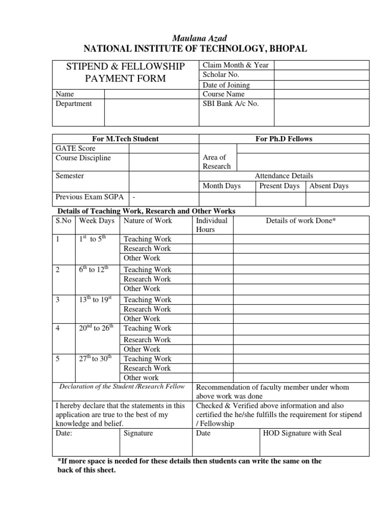 Stipend Form Blank PDF