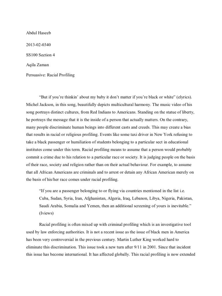 racial profiling essay outline